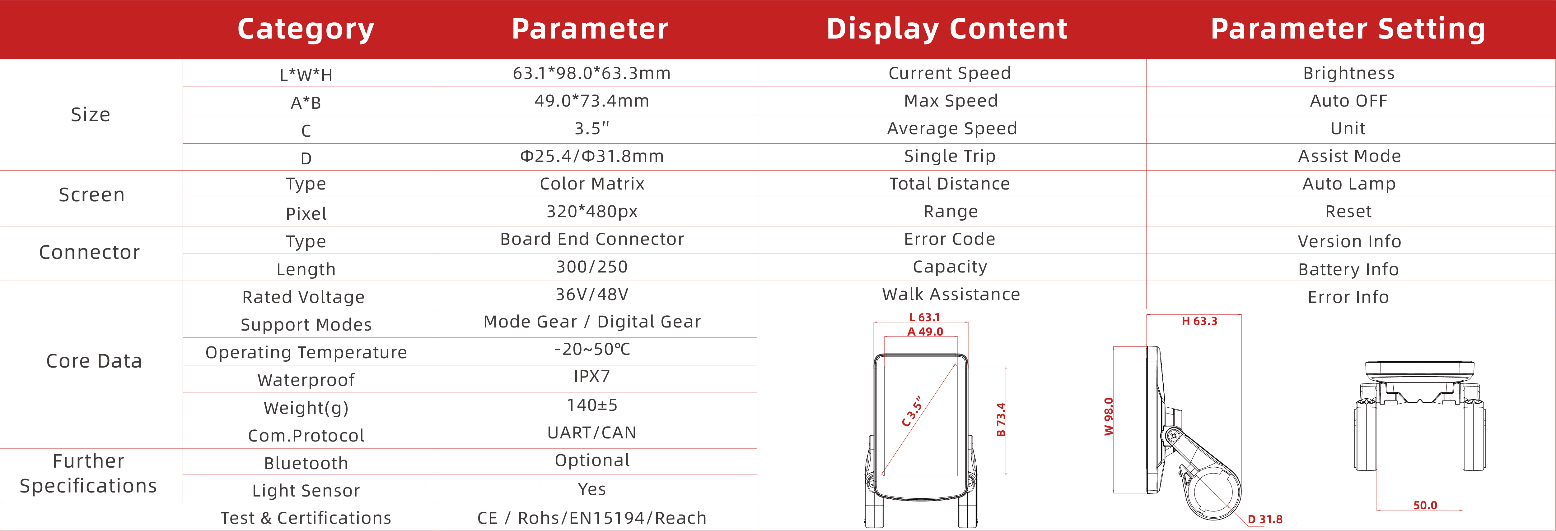 TFT OCA E-bike Display（G1）