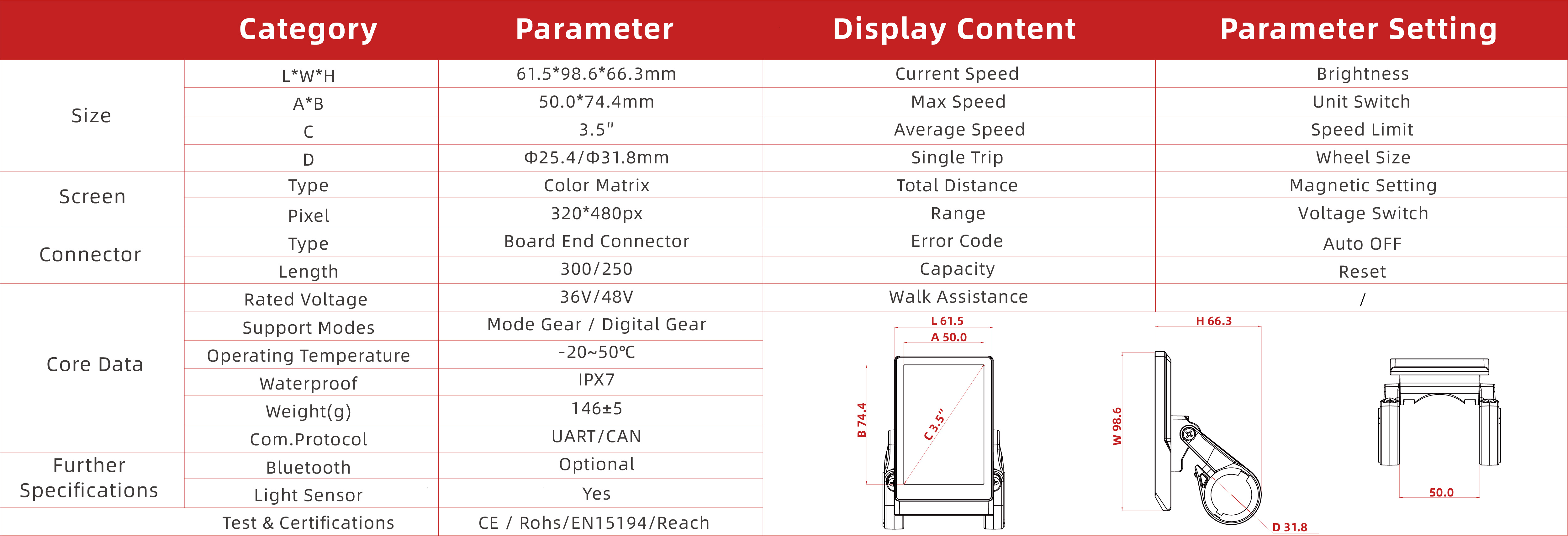 IPX7 E-bike TFT Display（X1）