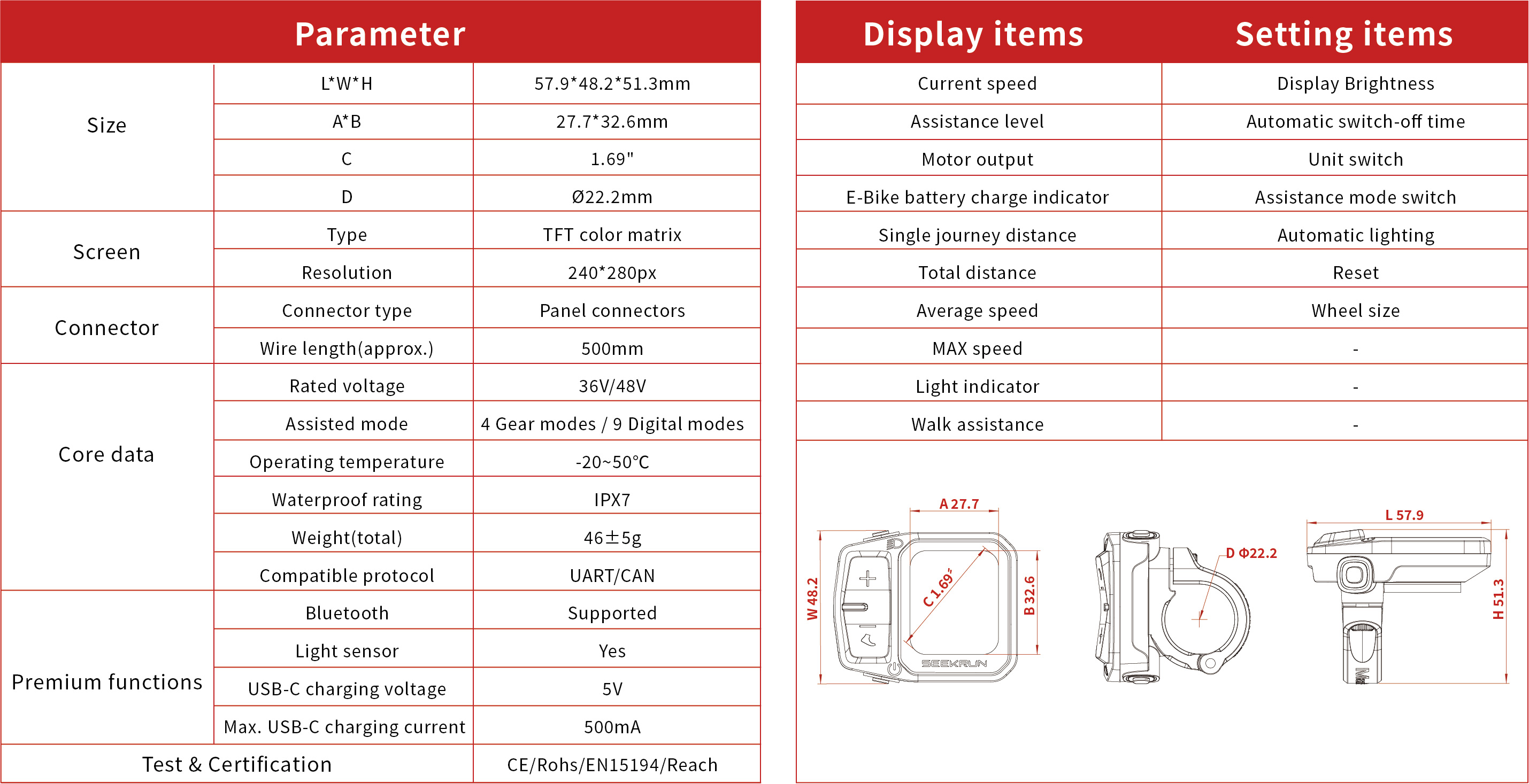 1.69inch TFT Left Mounted ( Y2）